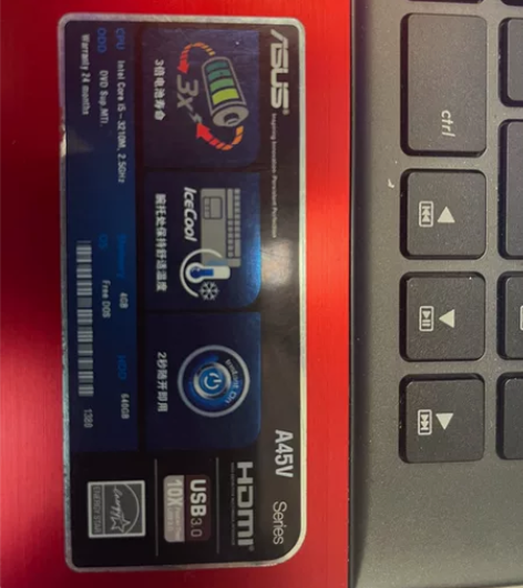 电脑品牌:华硕 型号:华硕A45V内存:8...