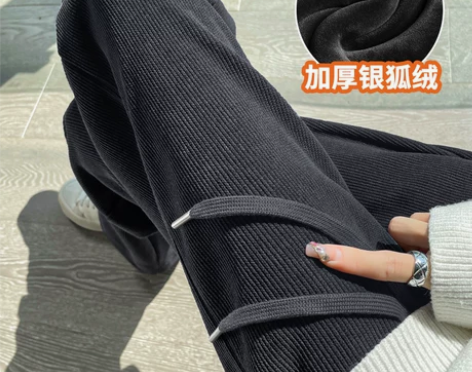加绒灯芯绒裤秋冬显瘦阔腿裤女2022新款高...