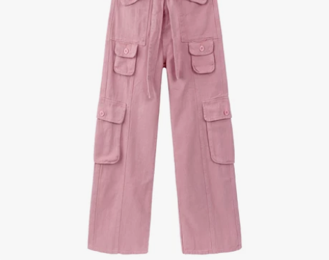 复古美式粉色休闲裤女夏季辣妹直筒宽松阔腿裤...