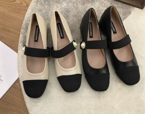 小香风珍珠扣一字带玛丽珍鞋女鞋子2022春...