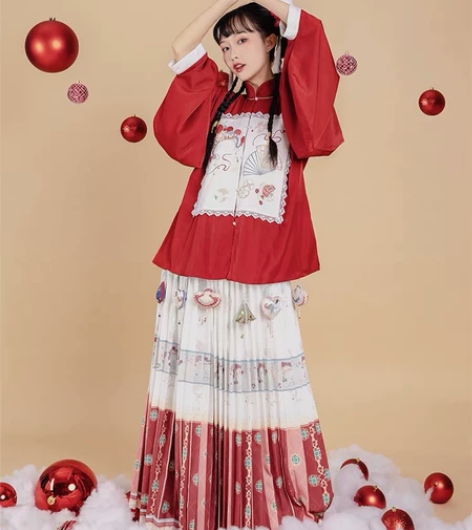 七月夕 走秀款 绒果 袄裙立领短袄褶裙原创...