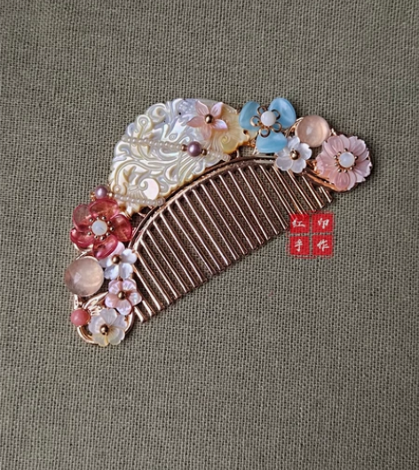 [红印手作]新品凤牌碟贝小发梳，古风汉服配...