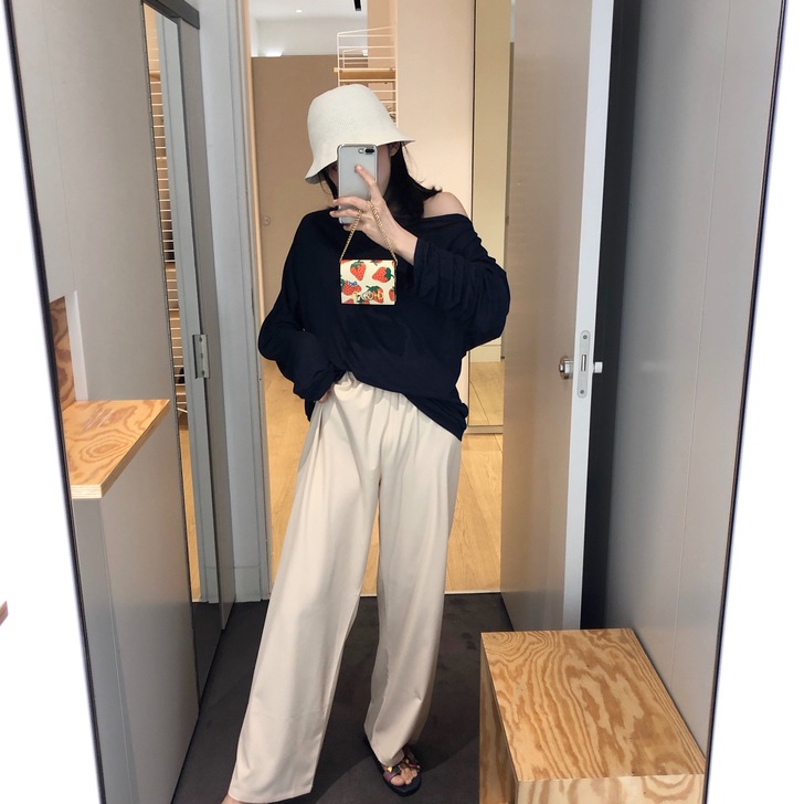 花伦家 裤子女拖地松紧腰阔腿裤有垂感