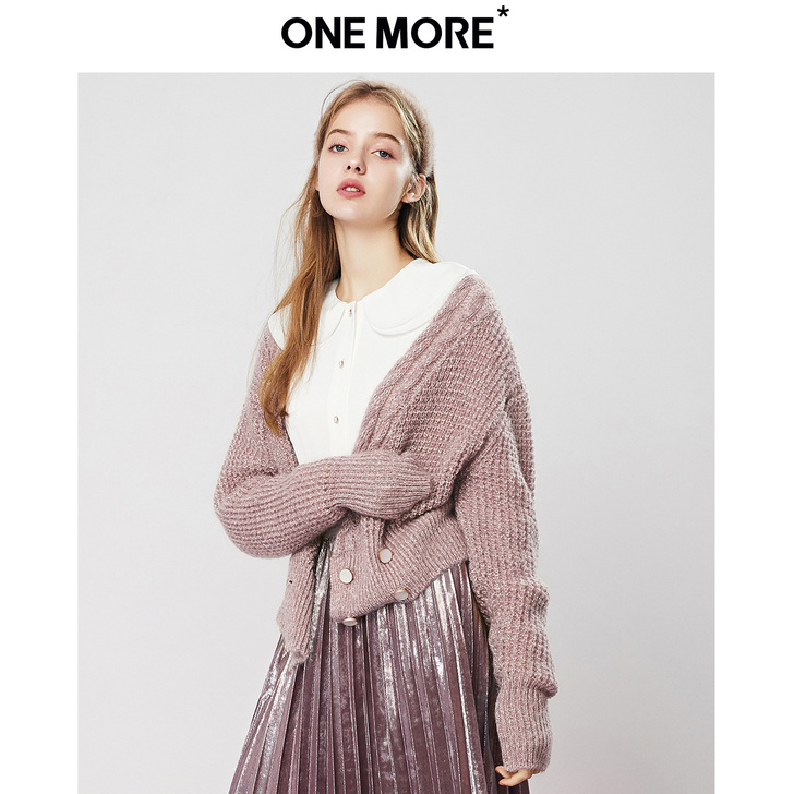 ONEMORE2020春装新款双排扣针织衫...