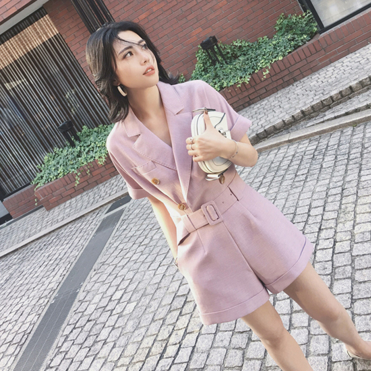 2019夏季新款韩版复古双排扣西装连体裤短...