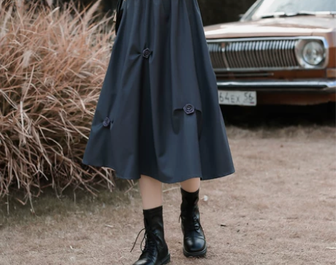 a字裙 花朵装饰半身裙 女2022高腰显瘦...