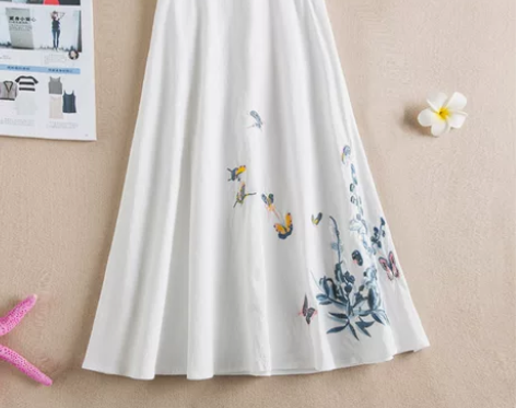 2022夏季民族风女装新品刺绣棉麻半身裙民...