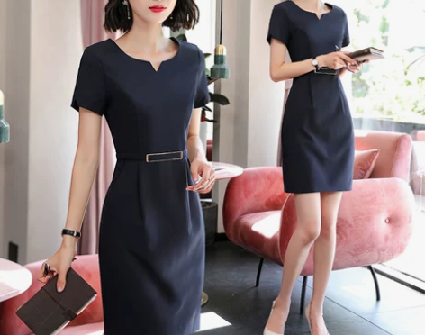 黑色职业连衣裙夏薄款ol气质时尚短袖一步裙...