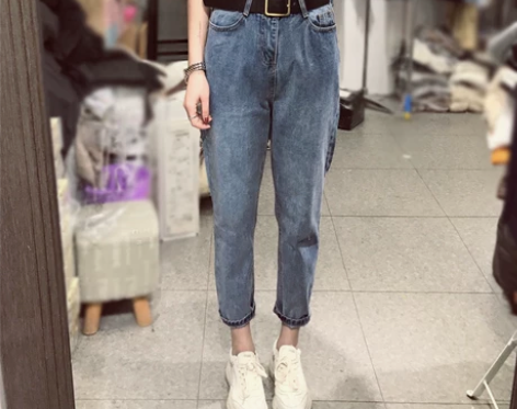 2019夏季新款高腰显瘦牛仔裤女垮裤九分牛...