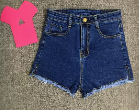 2016韩版夏季弹力学生大码毛边高腰牛仔短...