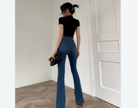 高腰显瘦牛仔裤女夏设计感小众加长裤子复古微...