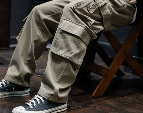 加绒直筒工装裤男冬季宽松潮牌多口袋大码裤子...