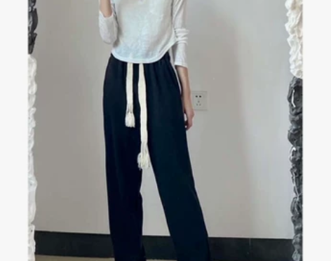 阔腿裤女春秋2021年新款宽松抽绳薄款垂感...