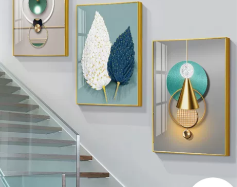 楼梯装饰画走廊壁画过道楼道无框画三联挂画