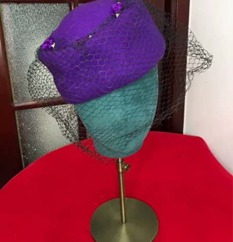 大上海复古面纱造型礼帽，毛呢面纱。紫色，现...