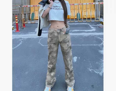 【初夏上新价】国潮复古扎染迷彩微喇工装裤子...