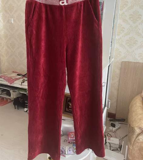 金丝绒阔腿裤女秋冬高腰垂感休闲直筒裤显瘦！...