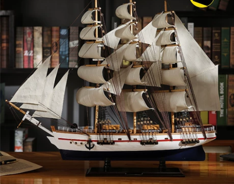 68cm木制帆船模型摆件欧式风格卧室装饰品...