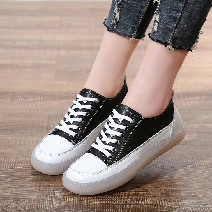 真皮板鞋女头层牛皮2020新款百搭牛筋底软...