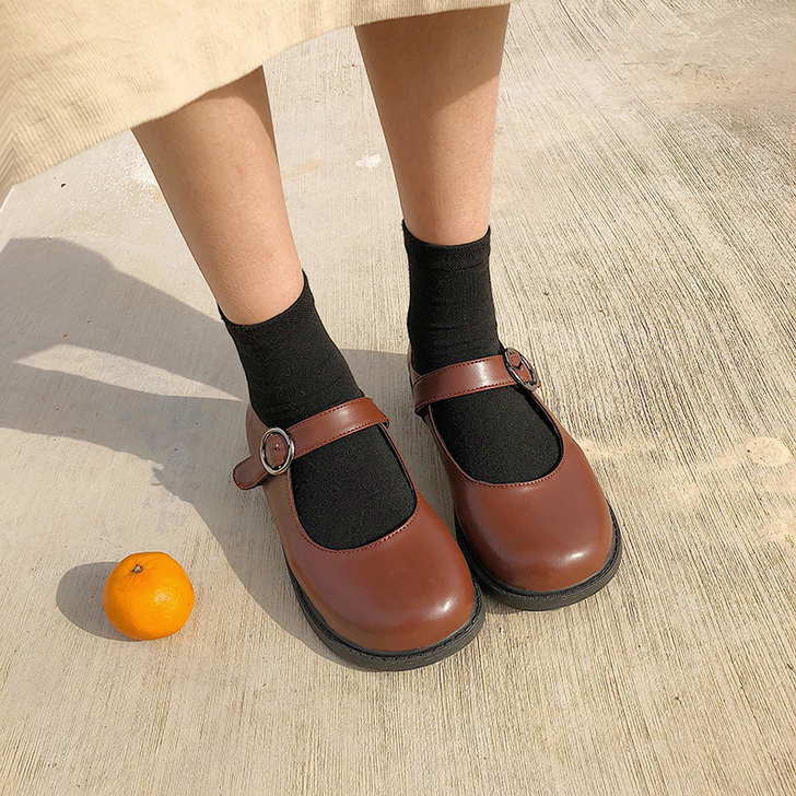 2021春季新款圆头娃娃鞋女韩版复古平底休...