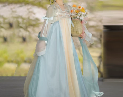 清梳正品原创唐制汉服瑶池齐胸三件套双披帛日...