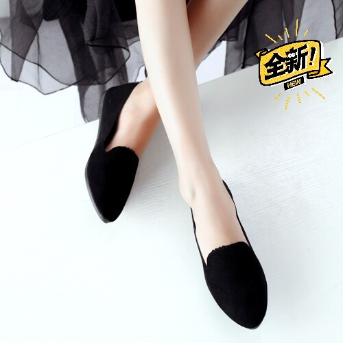 平底女单鞋尖头绒面2021春新款帆布鞋通勤...