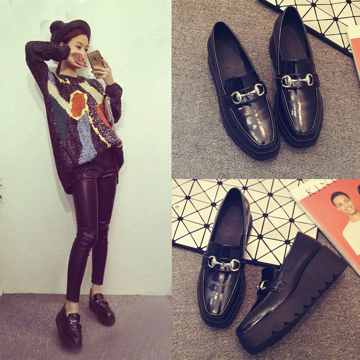 韩版2016春季新款真皮厚底松糕鞋女防水台...