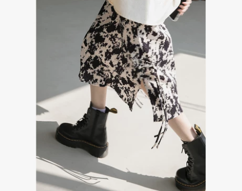 全智甜复古水墨印花中长款裙子中裙长裙半裙女...