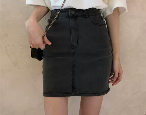 黑灰色牛仔半身裙女夏季新款2020泫雅风高...