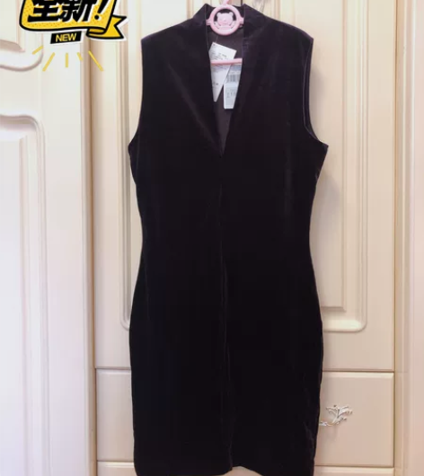 Mango女士无袖深V丝绒紫色连衣裙 全新...