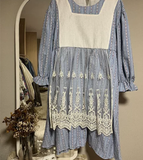 森系田园风甜美网纱围裙拼接碎花连衣裙 仅试...