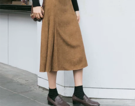 哈果超人 压褶高腰麂皮裙chic裙子 A字...