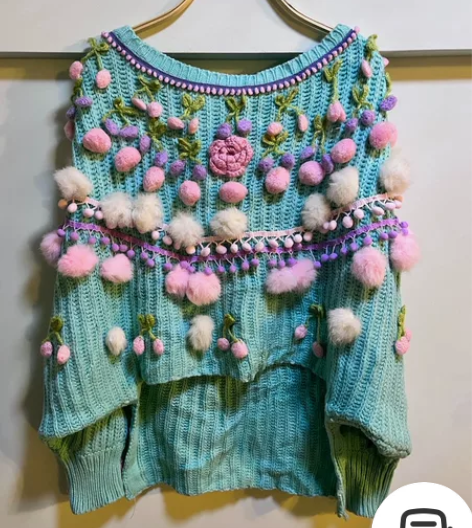 孤品vintage 斗篷童趣毛衣 非常重工...