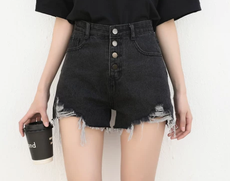 黑色高腰牛仔短裤女2022夏季新款A字宽松...