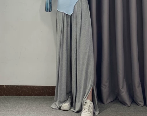高腰开衩阔腿休闲裤女春季薄款垂感百搭简约韩...