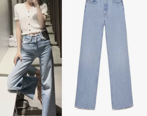 2020新款春夏宽松阔腿直筒显瘦高腰牛仔裤...