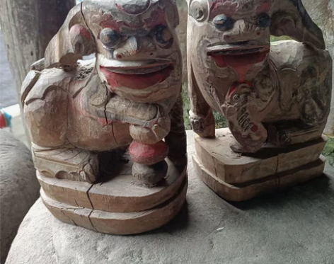 明清时期木雕文案狮一对 感兴趣的话点“我想...