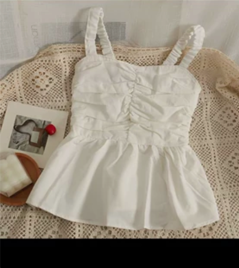 夏季新款韩版百搭雪纺抽褶设计感纯欲风V领短...