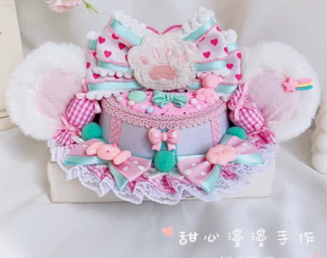 原创手作lolita礼帽洛丽塔熊耳帽子霜糖...