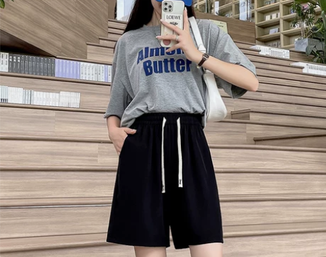 冰丝运动短裤女夏季薄款高腰显瘦宽松休闲阔腿...