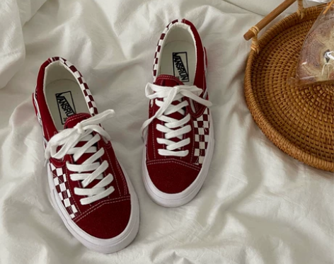 棋盘格子帆布鞋女2021春夏复古原宿女生板...