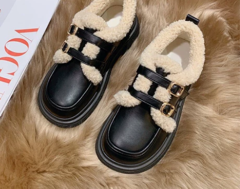 日系单鞋女2022年秋冬新款时尚百搭复古洋...