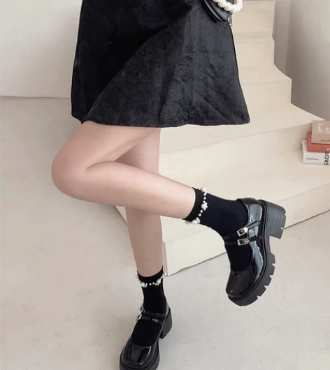 黑色粗跟玛丽珍鞋女秋季2022新款法式单鞋...