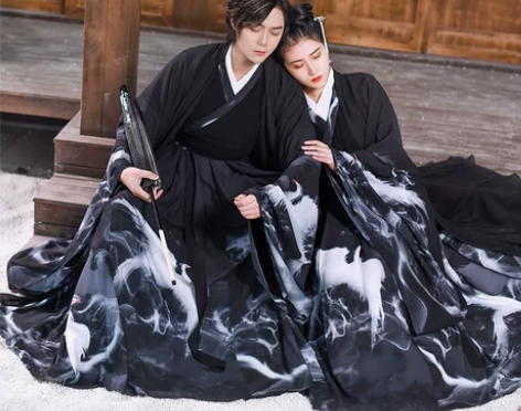 如梦霓裳汉服男女交领襦裙重明水墨齐腰六米大...