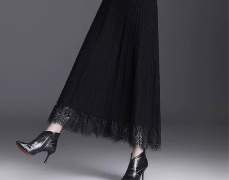 黑色针织半身裙女秋冬2021新款中长款a字...