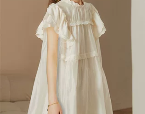 白色短袖木耳边天丝连衣裙女2022夏季小个...