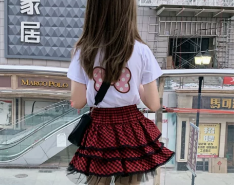 邱邱自制日系辣妹朋克格子风原宿蕾丝短裙蛋糕...