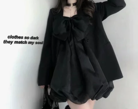 花苞裙黑色纱裙优雅蝴蝶结吊带法式甜美蓬蓬裙...