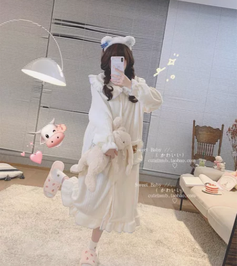 半熟少女录像带家熊奶糖日系少女可爱法兰绒翻领家居服公主风睡 ...