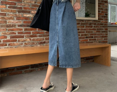 牛仔开叉半身裙女夏季新款高腰显瘦a字中长款...